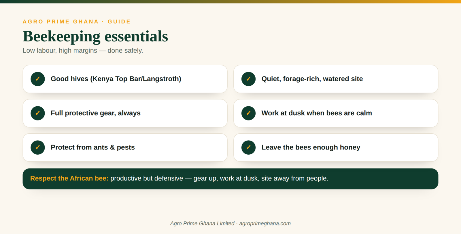 Beekeeping essentials for Ghana: good hives, safe siting, working with African bees