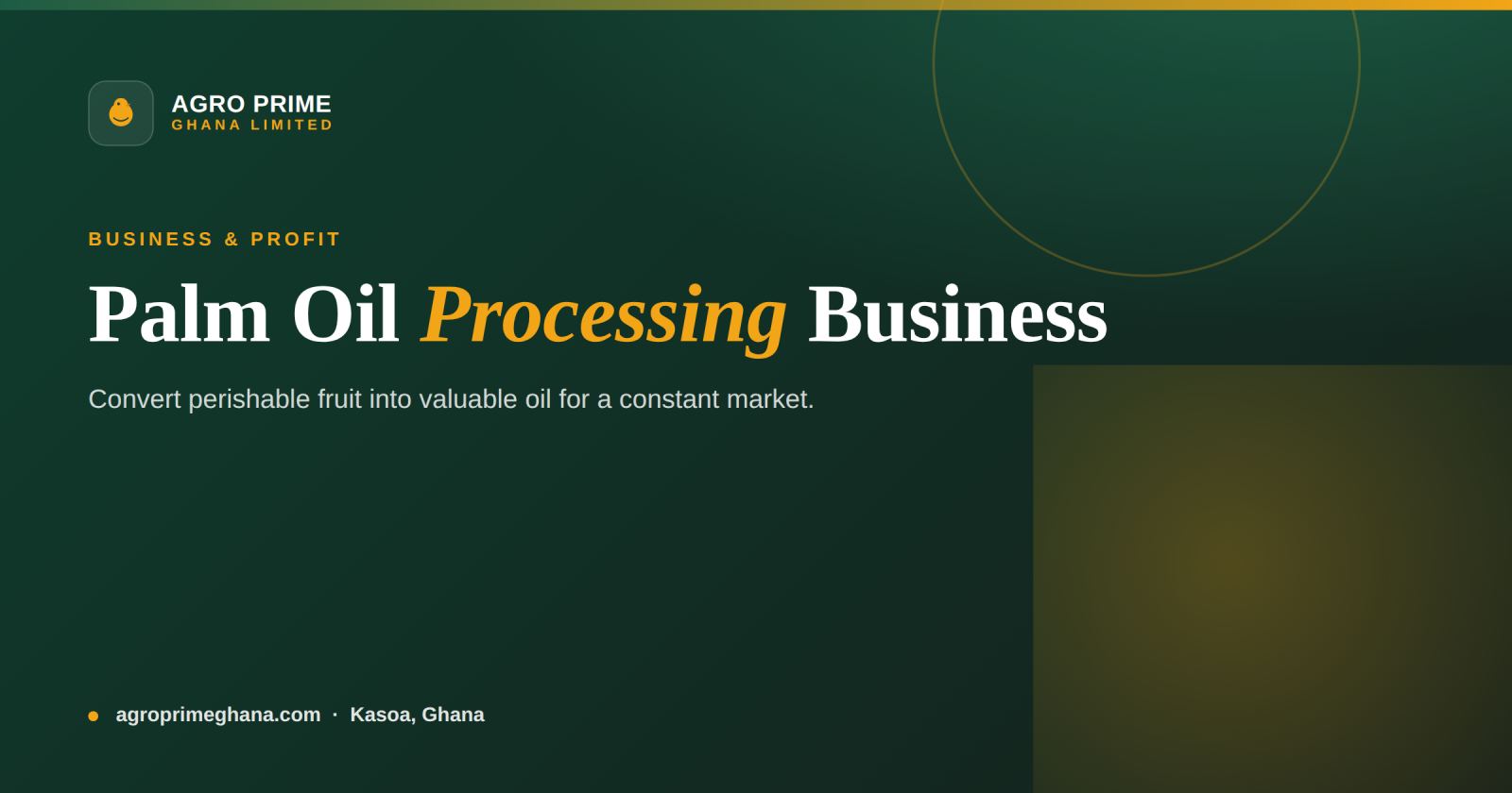 Palm oil processing business in Ghana — red palm oil and oil-palm fruit